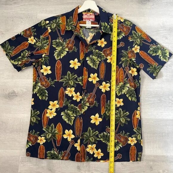 RJC Vintage Hawaiian Short Sleeve Shirt Style 102C Navy Floral Surfer - Picture 7 of 14